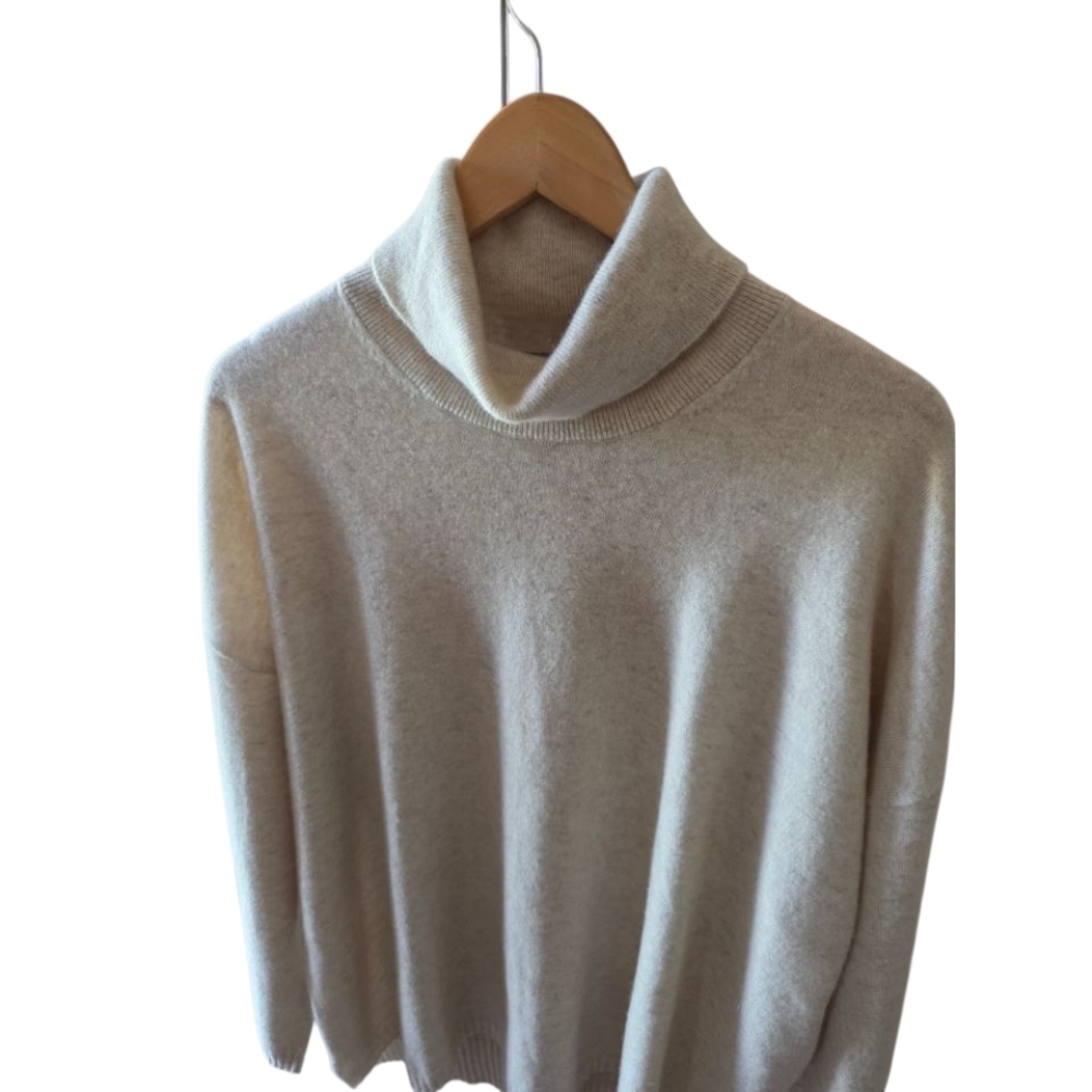 Cashmeren Womens Oversized Turtleneck With Side Slits 100% Pure Cashmere Sweater - Picture 6 of 8